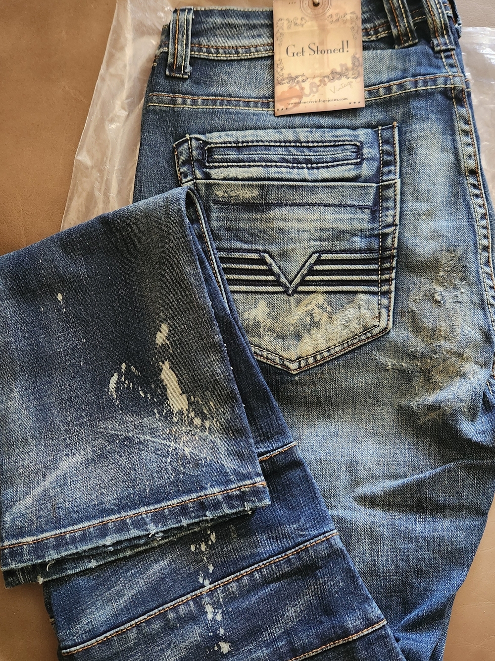 Stoners Vintage Men's Distressed Blue Denim Jeans NWT